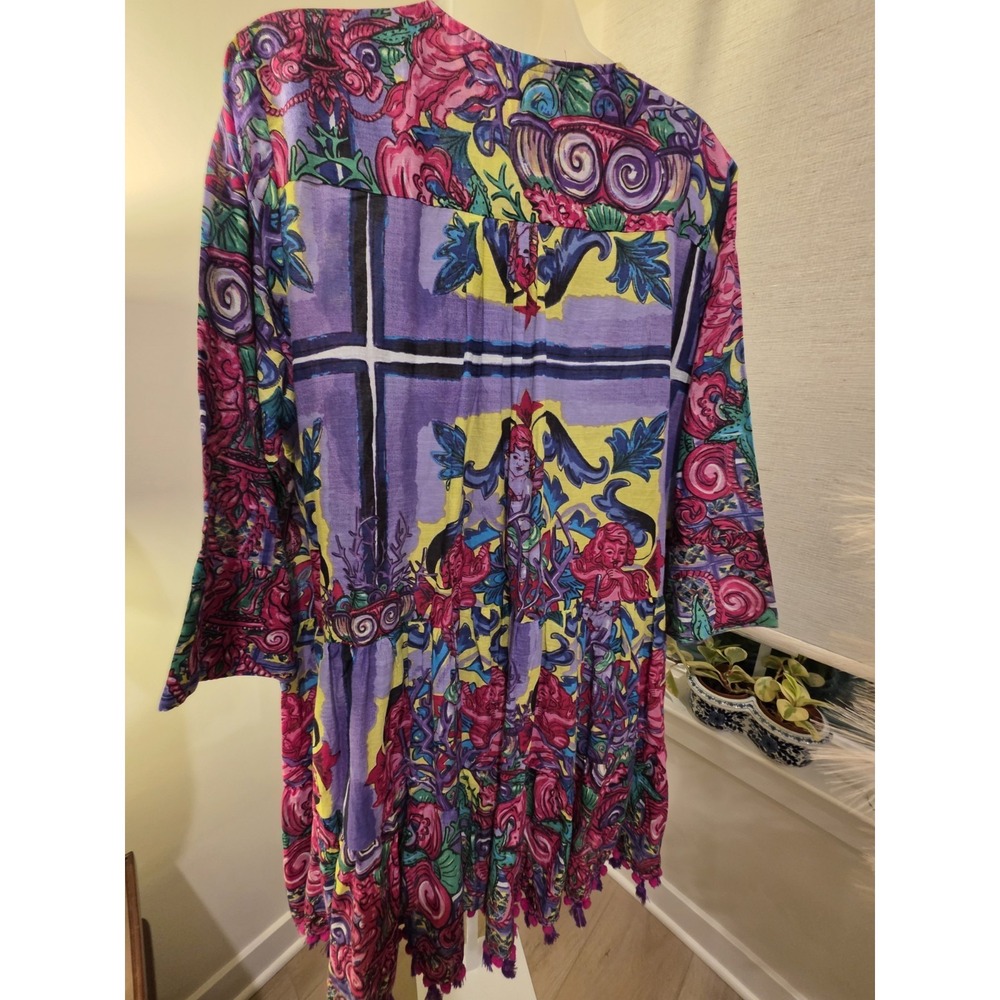 ANTICA SARTORIA NWT PURPLE PINK & YELLOW CHERUB PRINT SHORT DRESS OS Resort - Picture 14 of 16